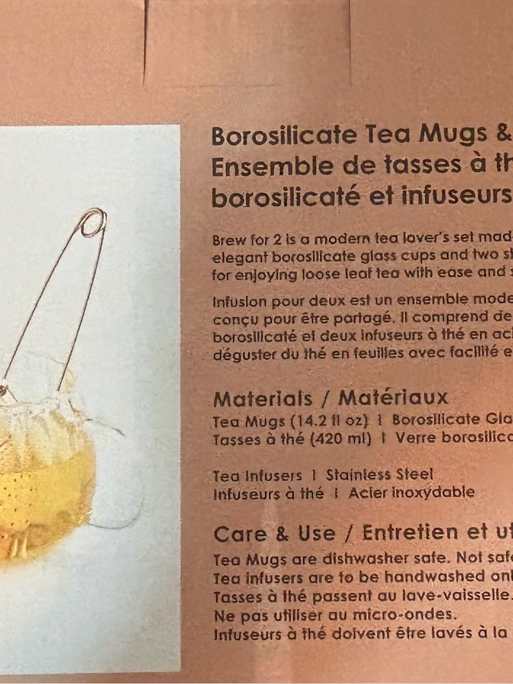 Ciroa Rose Gold Tea Infuser and Clear Borosilicate Glass Mug Set NIB